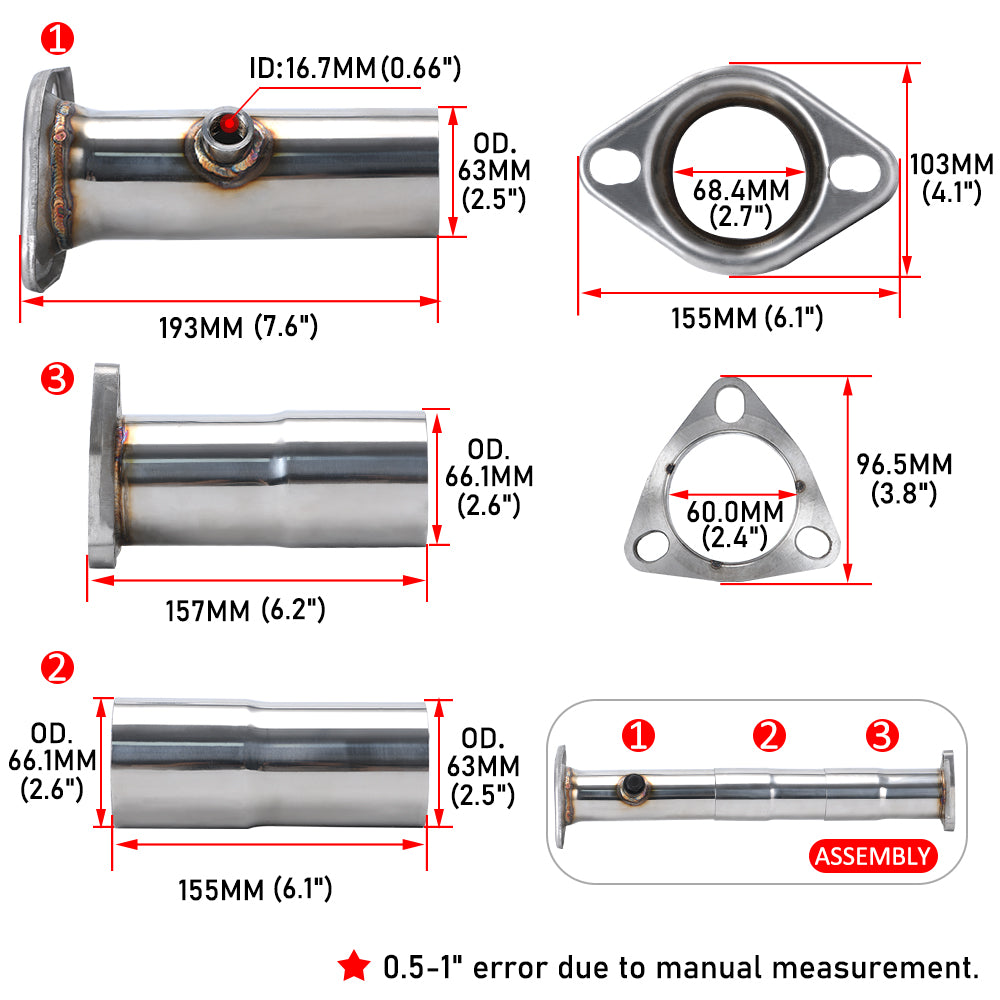 Adjustable Piping Fit For Honda 92-00 Civic CRX EF EX EK Si B/D/H/K/F Series