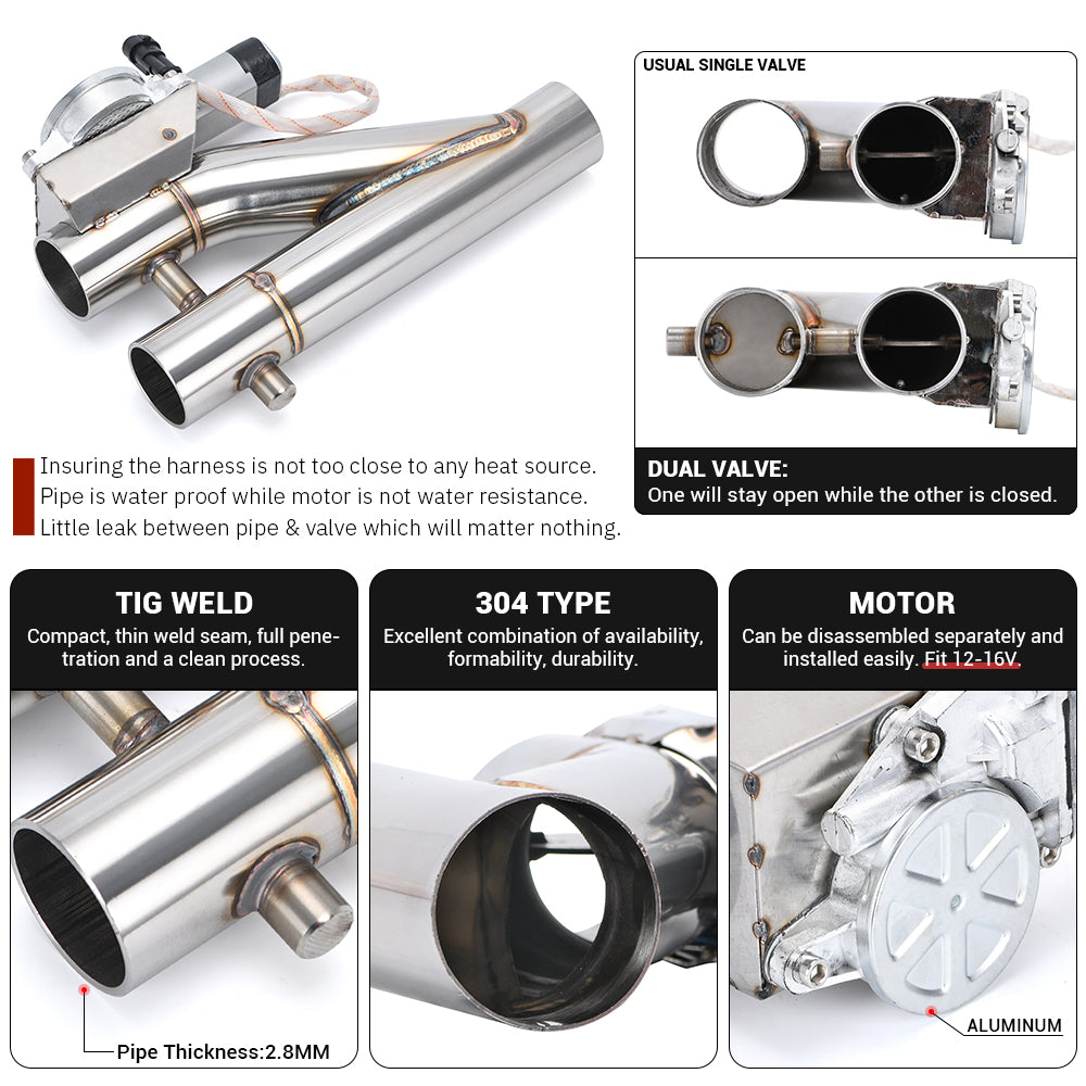 2in1 2.5" Electric Exhaust Downpipe E-Cutout Cut Out Dual Valve Remote Wireless