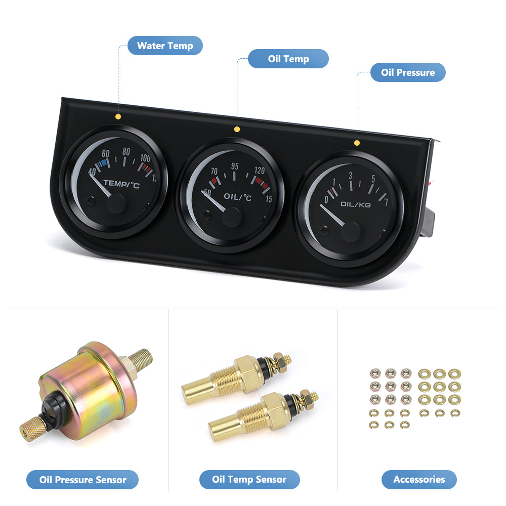 52MM 3 in 1 Car Triple Gauge Kit