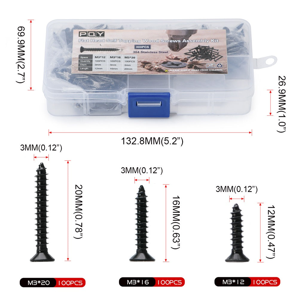 1000+Piece Black Carbon Steel Self-Tapping Wood Screw Assortment Kit