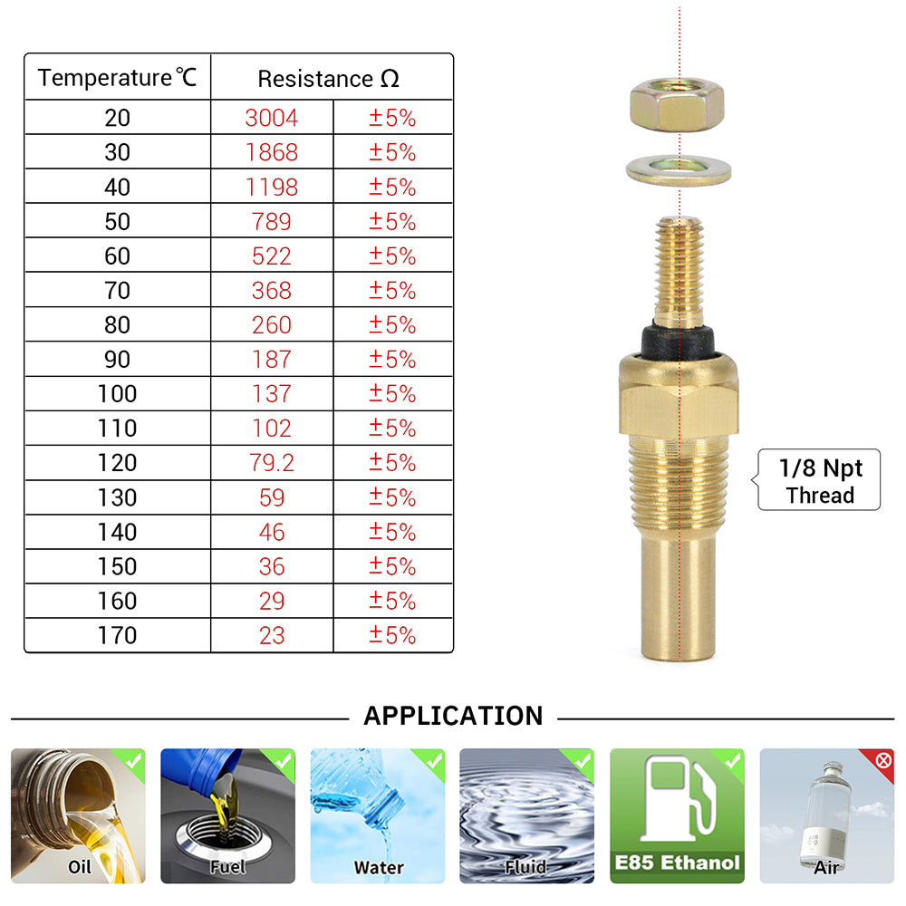 Water Coolant Oil Temp Temperature 1/8 NPT Electrical Sender Sending Sensor