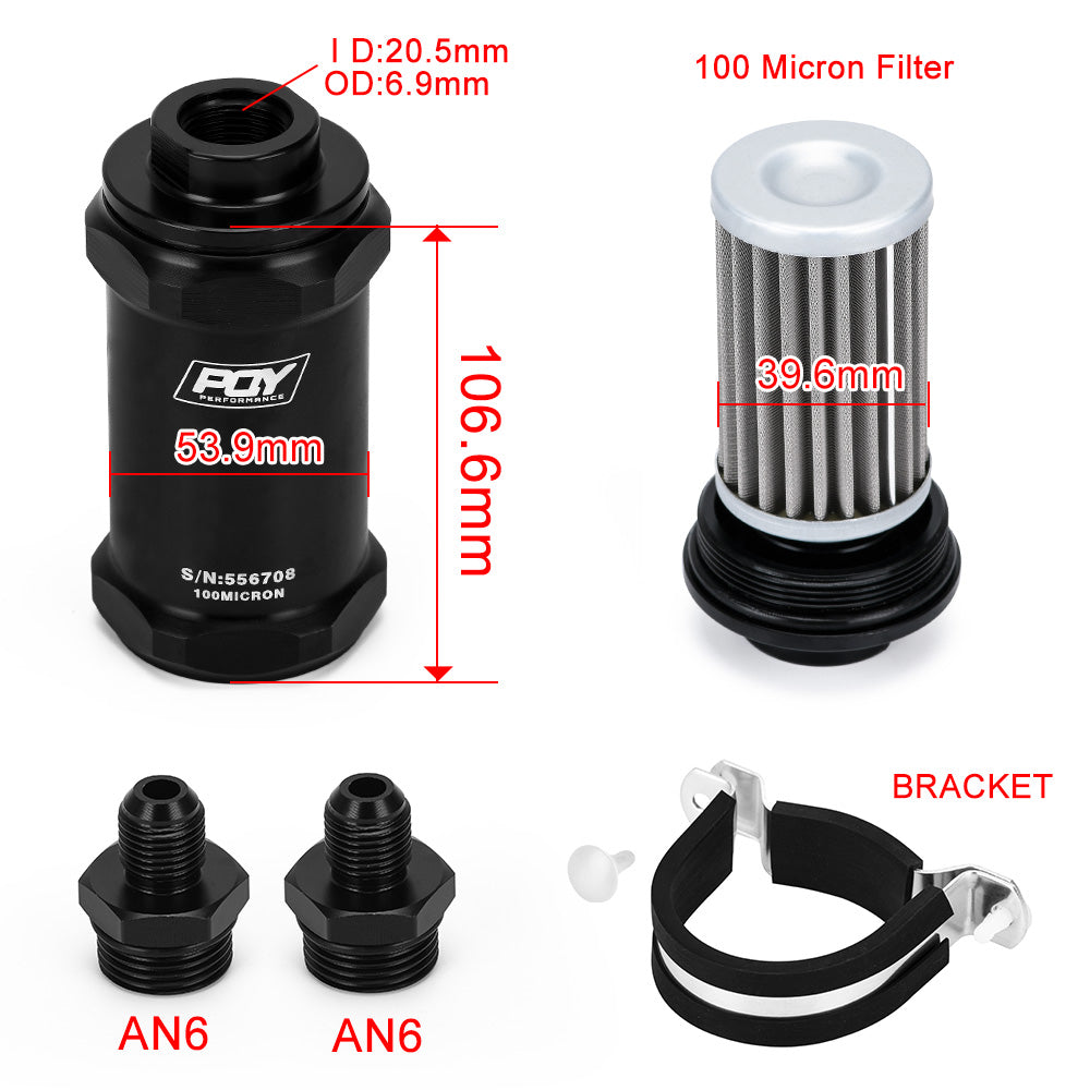 AN6 Inline PQY Fuel Filter w/100 Micron Stainless steel element