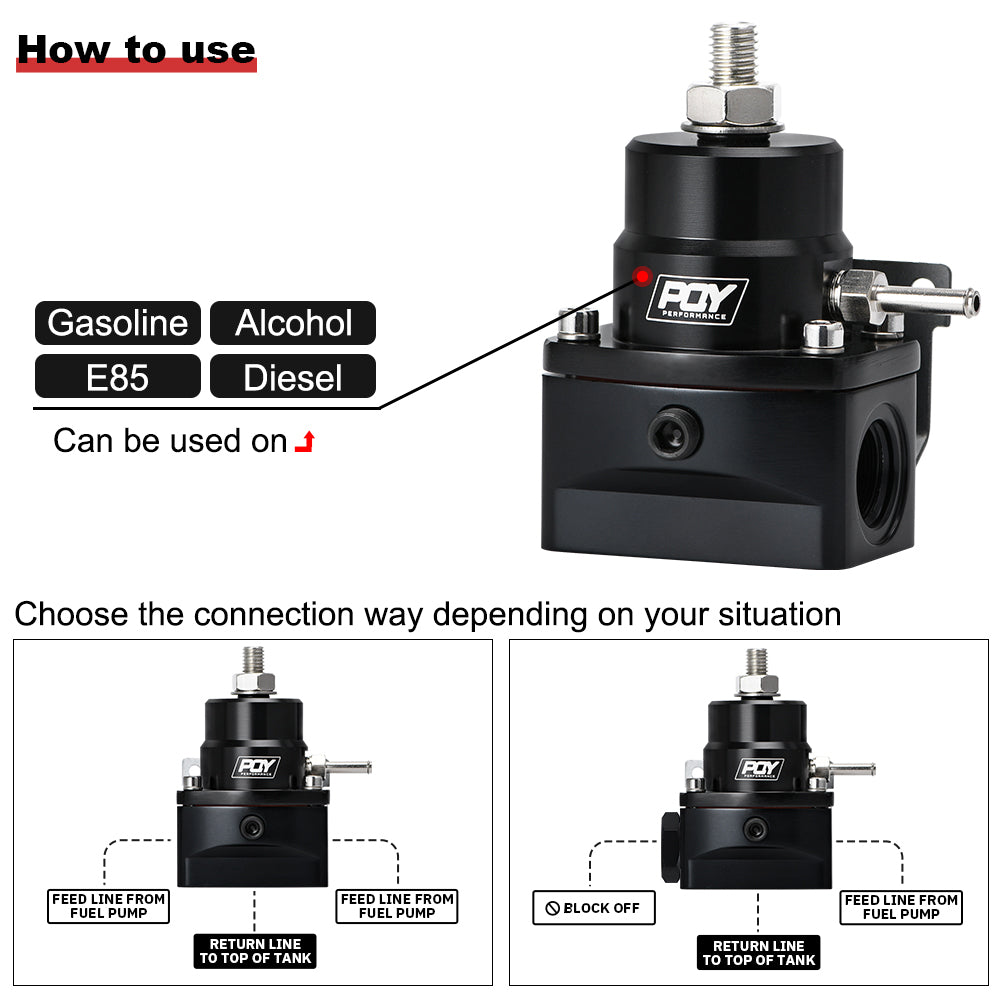 Fuel Pressure Regulator AN8 Feed & AN6 Return Line + 0-160PSI Gauge Set +3-20 20-45 45-70 Pressure Springs