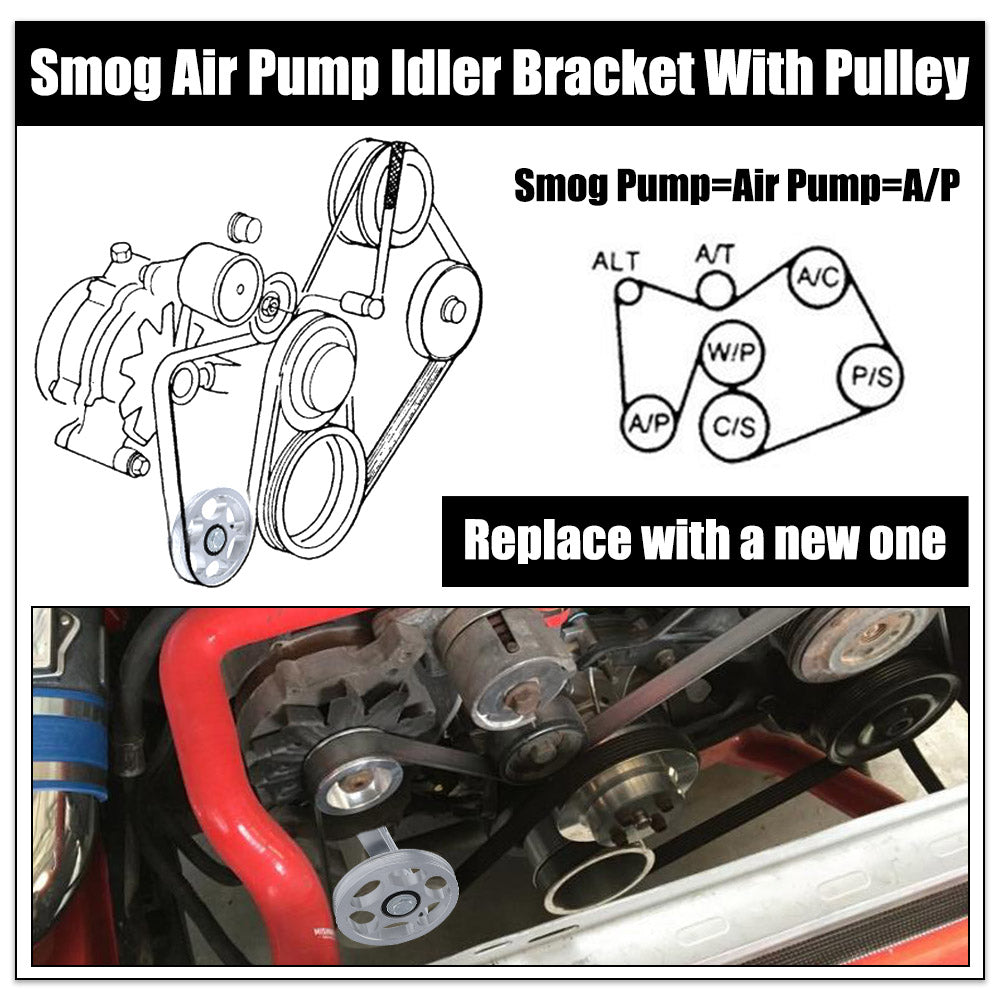 Smog Air Pump Idler Bracket With Pulley For 79-95 Ford Mustang 5.0L