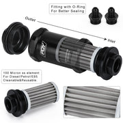 AN6 Inline PQY Fuel Filter with100 Micron Stainless steel element - view 4