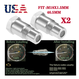O2 Oxygen Sensor Bung CEL Eliminator Extender Spacer Fix Check Engine Light Universal M18X1.5 Threads 2 Pack