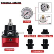 Fuel Pressure Regulator AN8 Feed and AN6 Return Line + 0-160PSI Gauge Set Black+Red - view 4