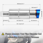 Stainless Steel 2-Inch Inlet 3.5-Inch Outlet Burnt Tip Exhaust Muffler Universal 14.1-Inch Length - view 4