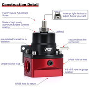 Fuel Pressure Regulator AN8 Feed and AN6 Return Line + 0-160PSI Gauge Set Black+Red - view 3