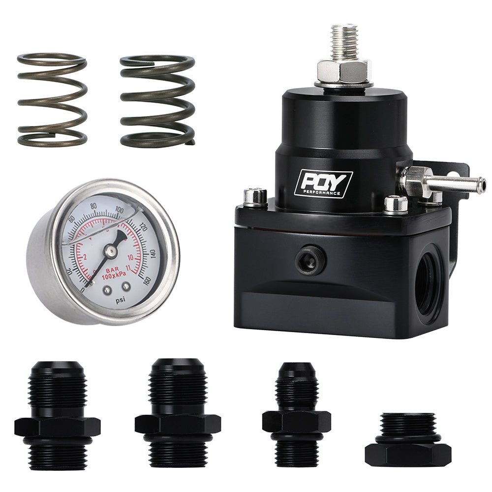 Fuel Pressure Regulator AN8 Feed & AN6 Return Line + 0-160PSI Gauge Set +3-20 20-45 45-70 Pressure Springs