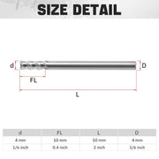 4mm flat end mill dimensions: 10mm flute and 50mm overall length