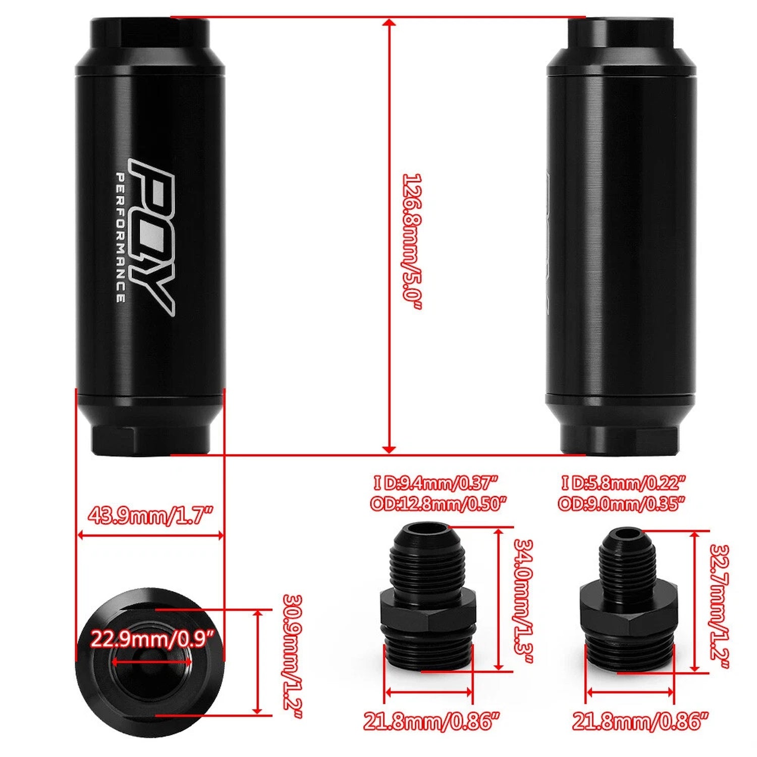 Black AN6 AN8 inline fuel filter
