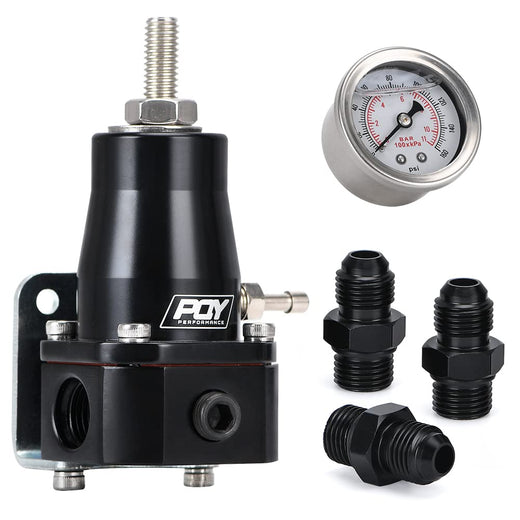 Fuel Pressure Regulator with Gauge AN6 Feed and AN6 Return Line Black