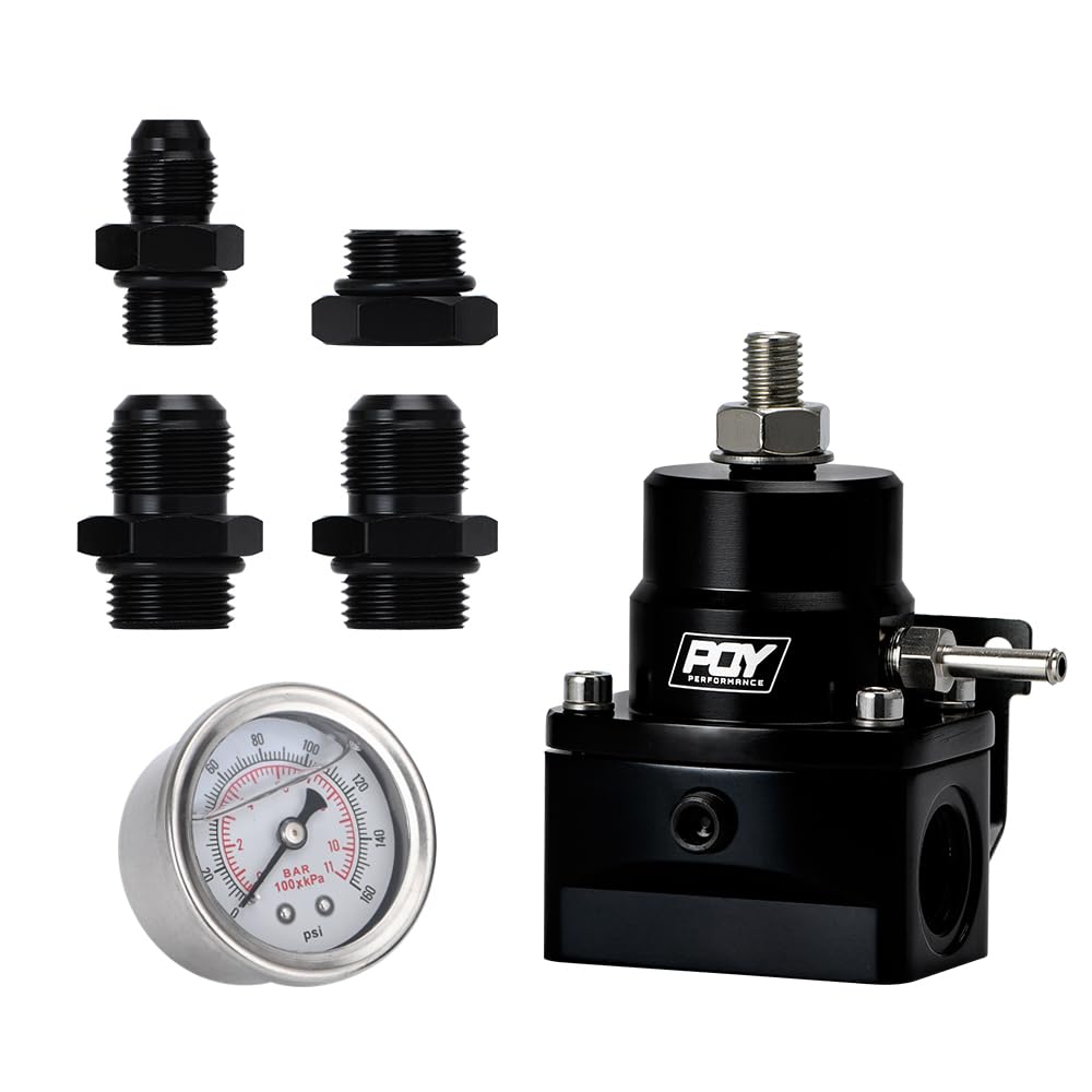 Fuel Pressure Regulator AN8 Feed and AN6 Return Line + 0-160PSI Gauge Set Dark Black - product view