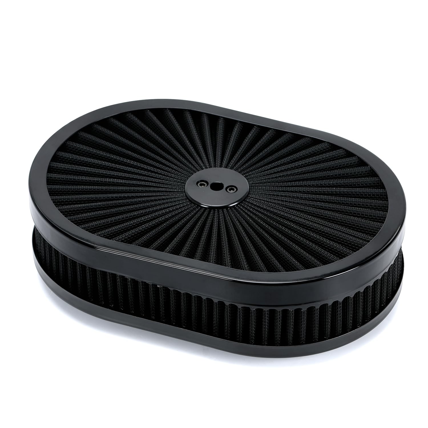12-Inchx2-Inch Oval Air Cleaner Filter Assembly 5-1/8-Inch Carb Neck withFlow-Thru for GMC Chevy Ford - product view