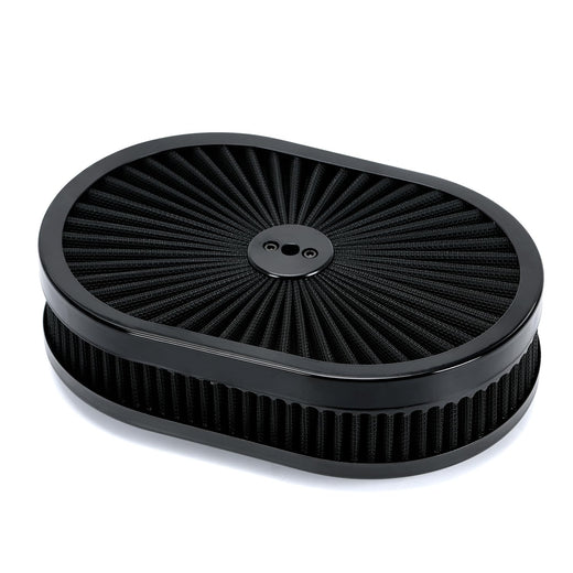 12-Inchx2-Inch Oval Air Cleaner Filter Assembly 5-1/8-Inch Carb Neck withFlow-Thru for GMC Chevy Ford