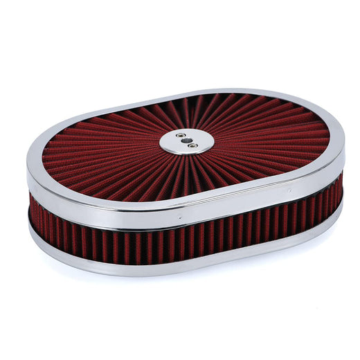 12-Inchx2-Inch Oval Air Cleaner Filter Assembly 5-1/8-Inch Carb Neck withFlow-Thru for GMC Chevy Ford