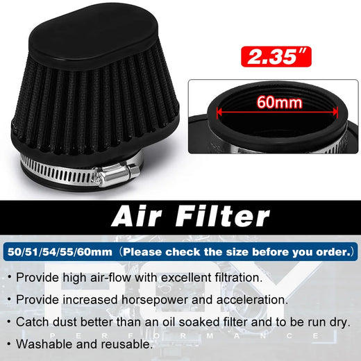 2-Piece Motorcycle Pod Air Filter 2.0 51mm Intake Cleaner Oval Dirt Bike ATV Moped