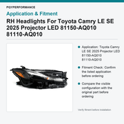 RH Headlights For Toyota Camry LE SE 2025 Projector LED 81150-AQ010 81110-AQ010 - view 3