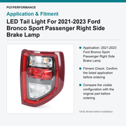 LED Tail Light For 2021-2023 Ford Bronco Sport Passenger Right Side Brake Lamp - view 3
