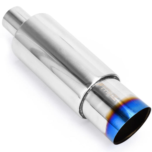 Stainless Steel 2-Inch Inlet 3.5-Inch Outlet Burnt Tip Exhaust Muffler Universal 14.1-Inch Length