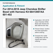 For 2014-2018 Jeep Cherokee Shifter Bezel with Harness Kit 68413957AA 601-402 - view 3