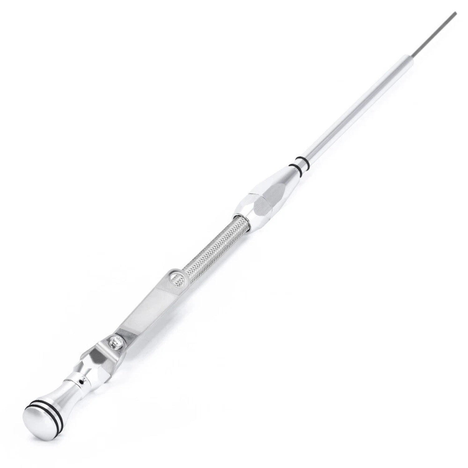 Braided passenger-side oil pan dipstick