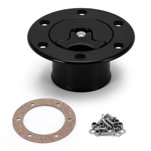Billet Aluminum Aircraft Style Fuel Cell Gas Cap With 6 Hole Anodized Non-vented Black