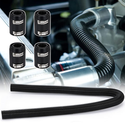 Universal 48-Inch Stainless Steel Radiator Flexible Coolant Water Hose Kit With 4-Piece Clamp Black
