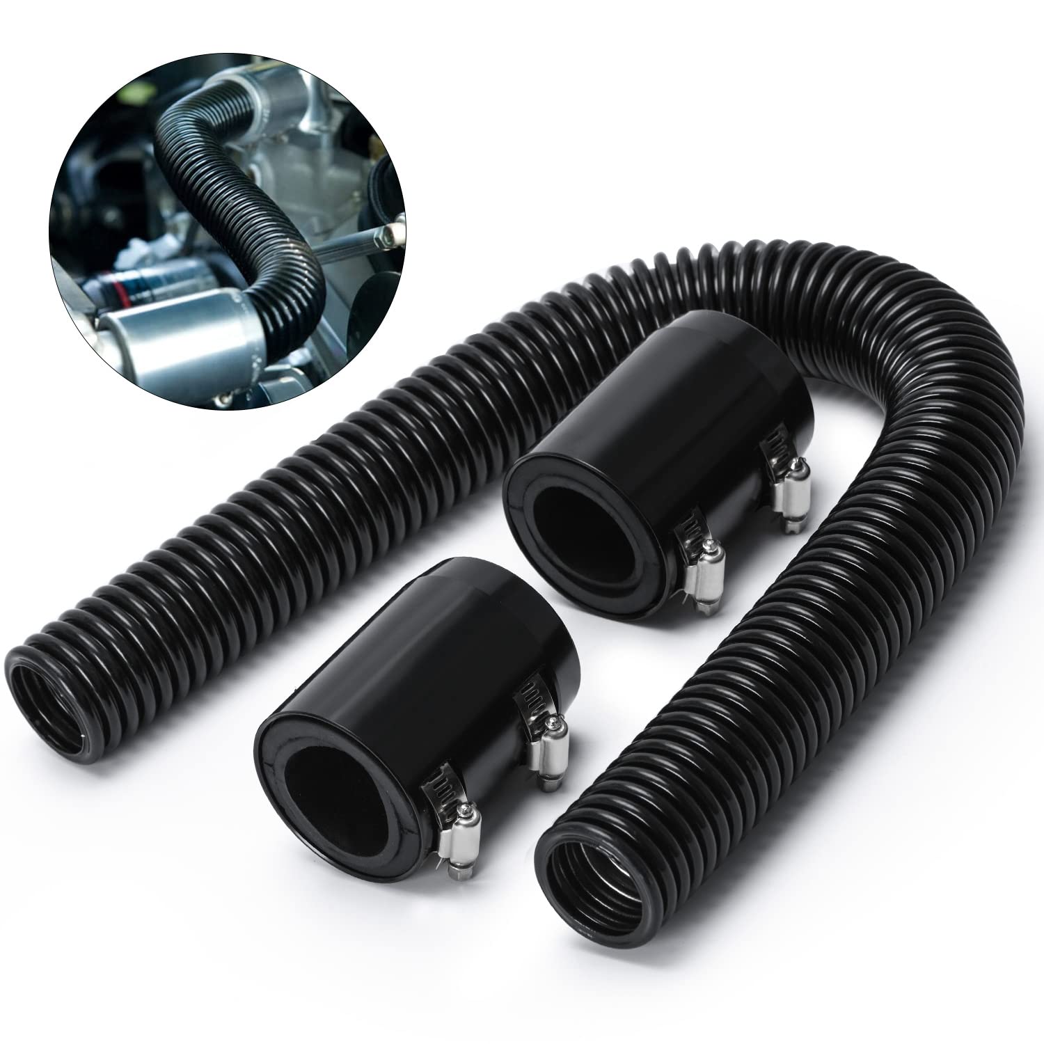 24-Inch Stainless Steel Radiator Flexible Coolant Water Hose Kit withCap Clamp Black - product view