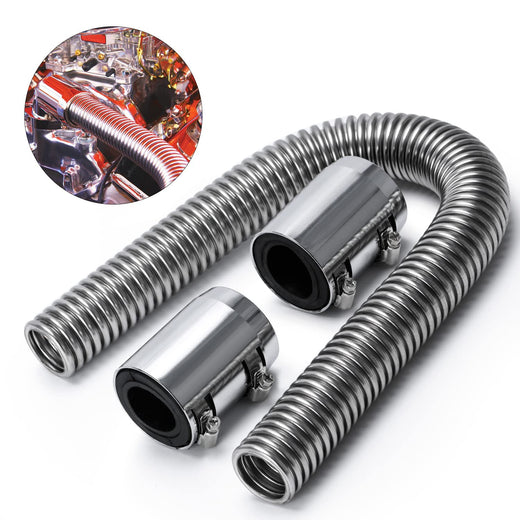24-Inch Stainless Steel Radiator Flexible Coolant Water Hose Kit withCap Clamp Silver