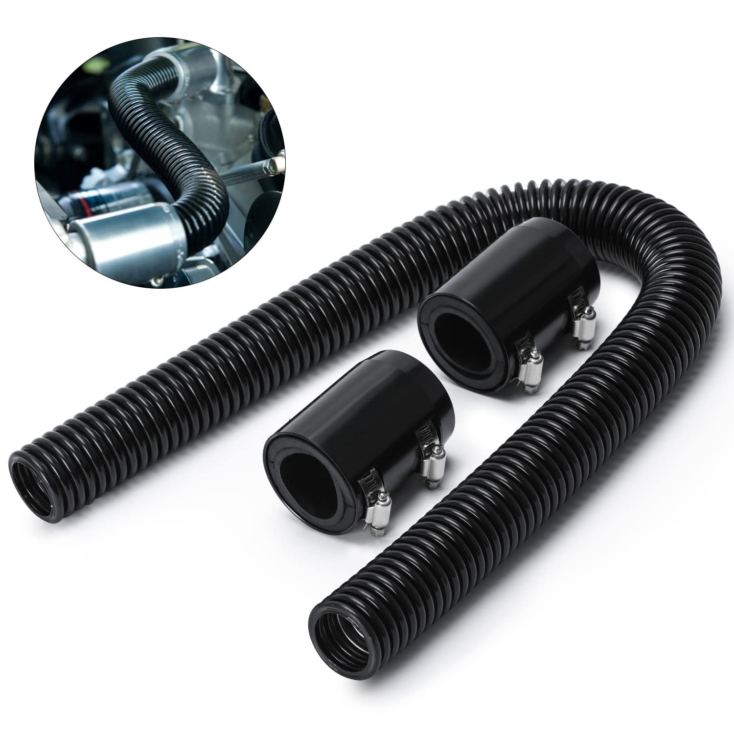 Universal 36-Inch Stainless Steel Radiator Flexible Coolant Water Hose Kit W Cap Clamp Black - product view