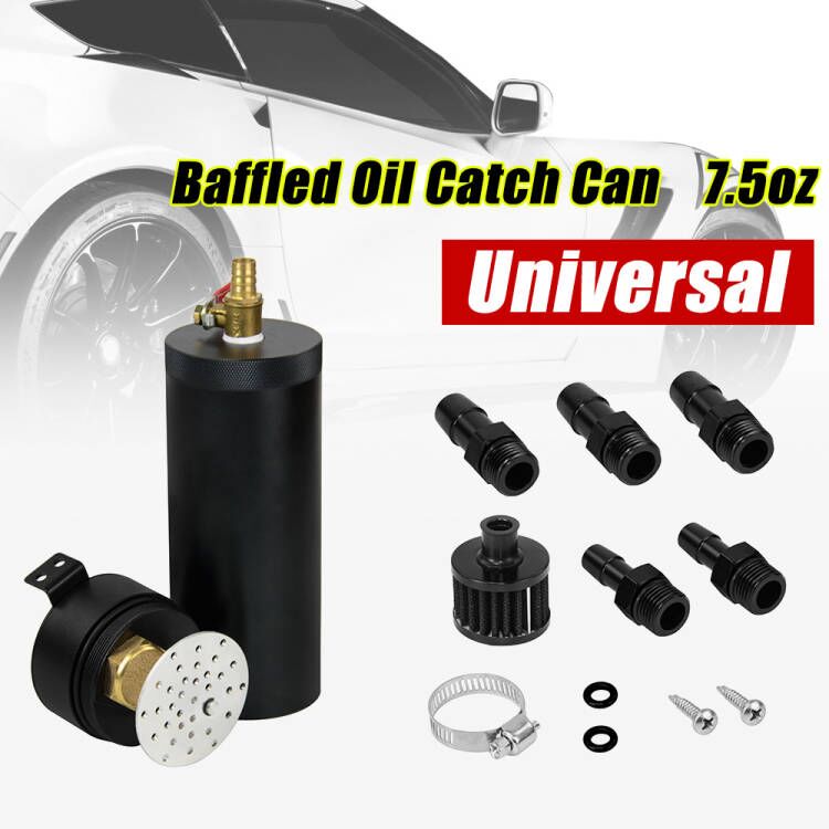 Universal Billet Aluminum Baffled 2-port Oil Catch Can Tank with Breather Filter Engine Mini Oil Separator JR-TK94