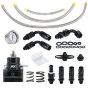 Adjustable EFI Fuel Pressure Regulator Kit with Bypass Return, 0-100 PSI Gauge, 6AN Fittings and PTFE Braided Hose – Compatible with Gasoline, E85, Ethanol & Methanol Fuels