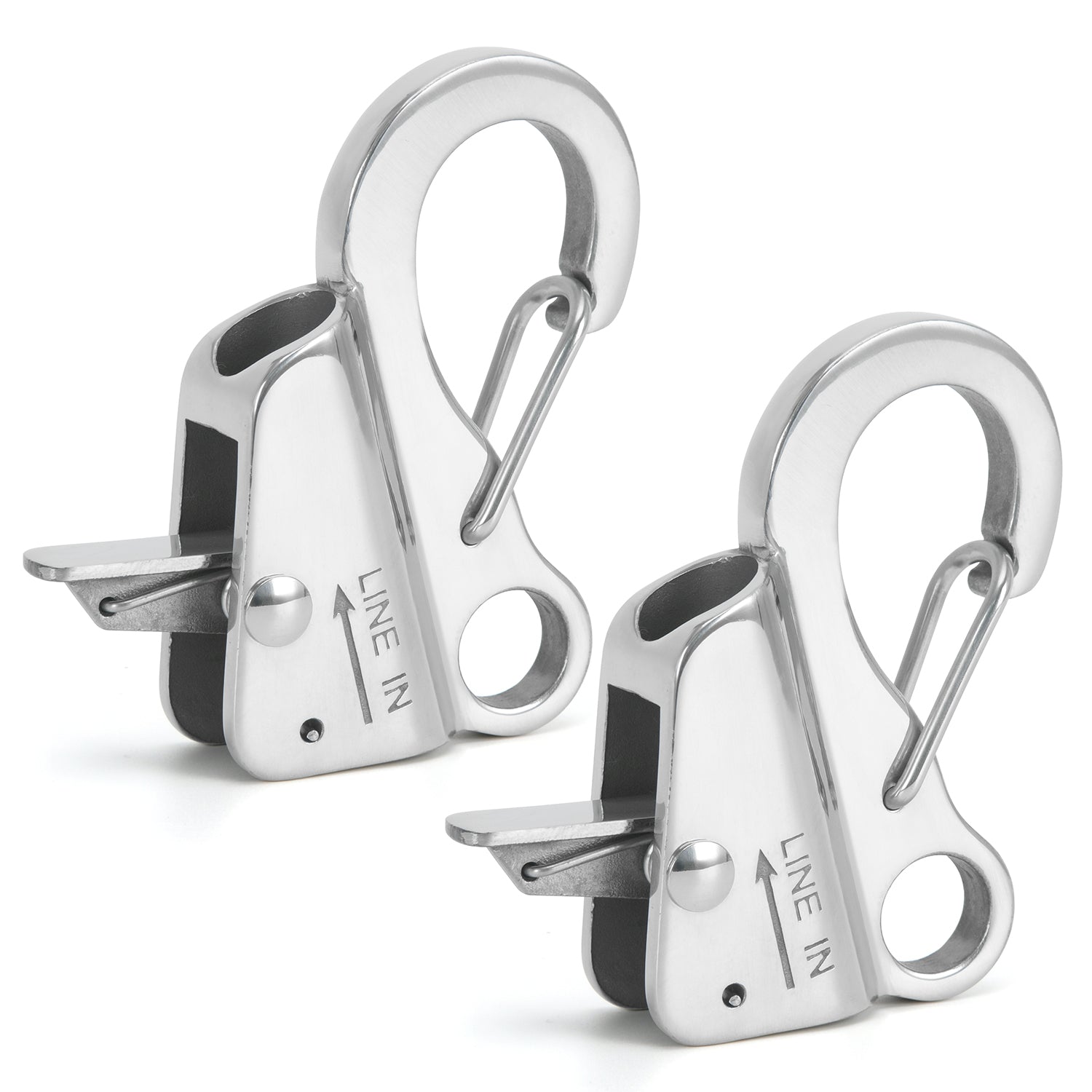 2-pack sliver 316 stainless steel rope hook yacht boat fast rope spring hook adjustable line length sliding anchor hook SKU#CBS49BK-W2