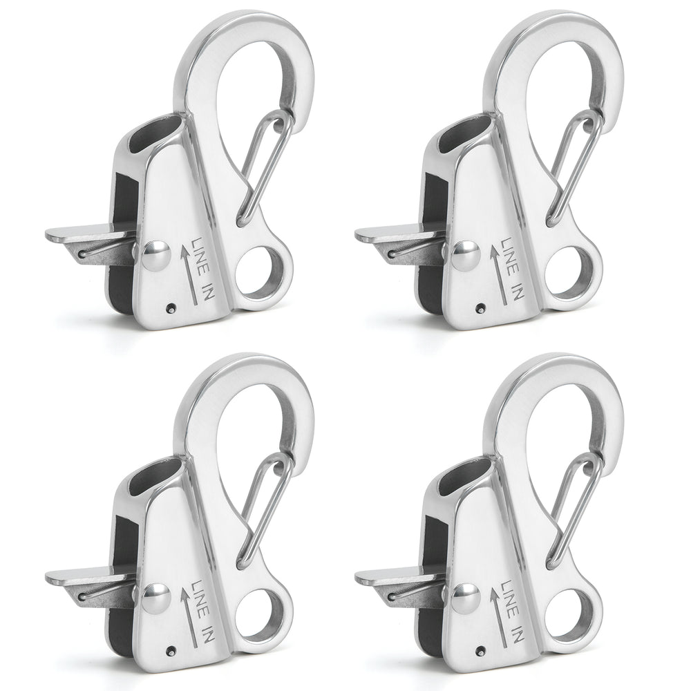 4-pack sliver 316 stainless steel rope hook yacht boat fast rope spring hook adjustable line length sliding anchor hook SKU#CBS49BK-W4
