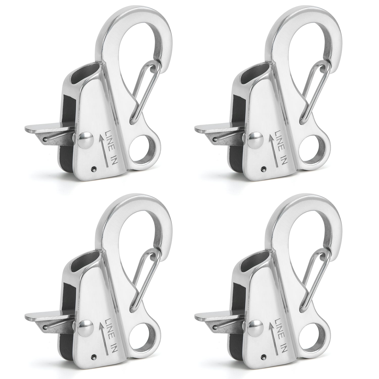 4-pack sliver 316 stainless steel rope hook yacht boat fast rope spring hook adjustable line length sliding anchor hook SKU#CBS49BK-W4
