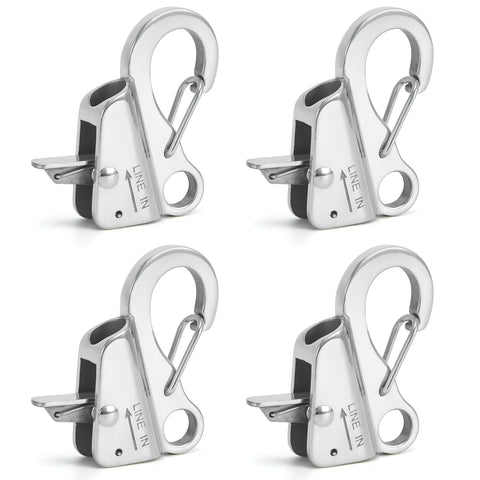 4-pack sliver 316 stainless steel rope hook yacht boat fast rope spring hook adjustable line length sliding anchor hook SKU#CBS49BK-W4