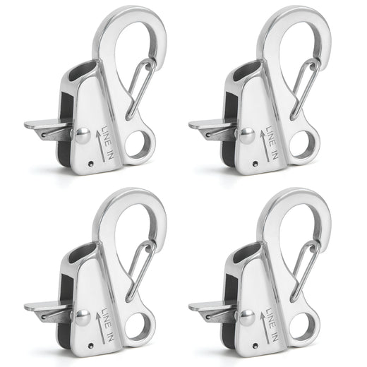 4-pack sliver 316 stainless steel rope hook yacht boat fast rope spring hook adjustable line length sliding anchor hook SKU#CBS49BK-W4
