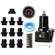 Black Fuel Pressure Regulator 30-140PSI Adjustable Pressure Range，, 10AN Bypass Return EFI Fuel Regulator with Gauge and Fitting