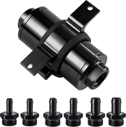Inline Fuel Filter 100 Micron with Barb 1/2", 3/8", 5/16" Fitting Adapter, Bracket Clamp 50MM Universal Aluminum Black for Gasoline, Diesel, E85, Rubber Fuel Line