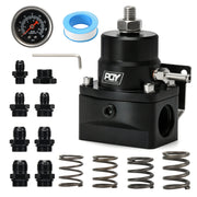 Fuel Pressure Regulator 3-110PSI Adjustable Pressure Range with Gauge and Fitting, (Body Holes AN10 , AN6 on bottom) （3-20psi,60-90psi, 20-45,45-70,65-110psi spring)