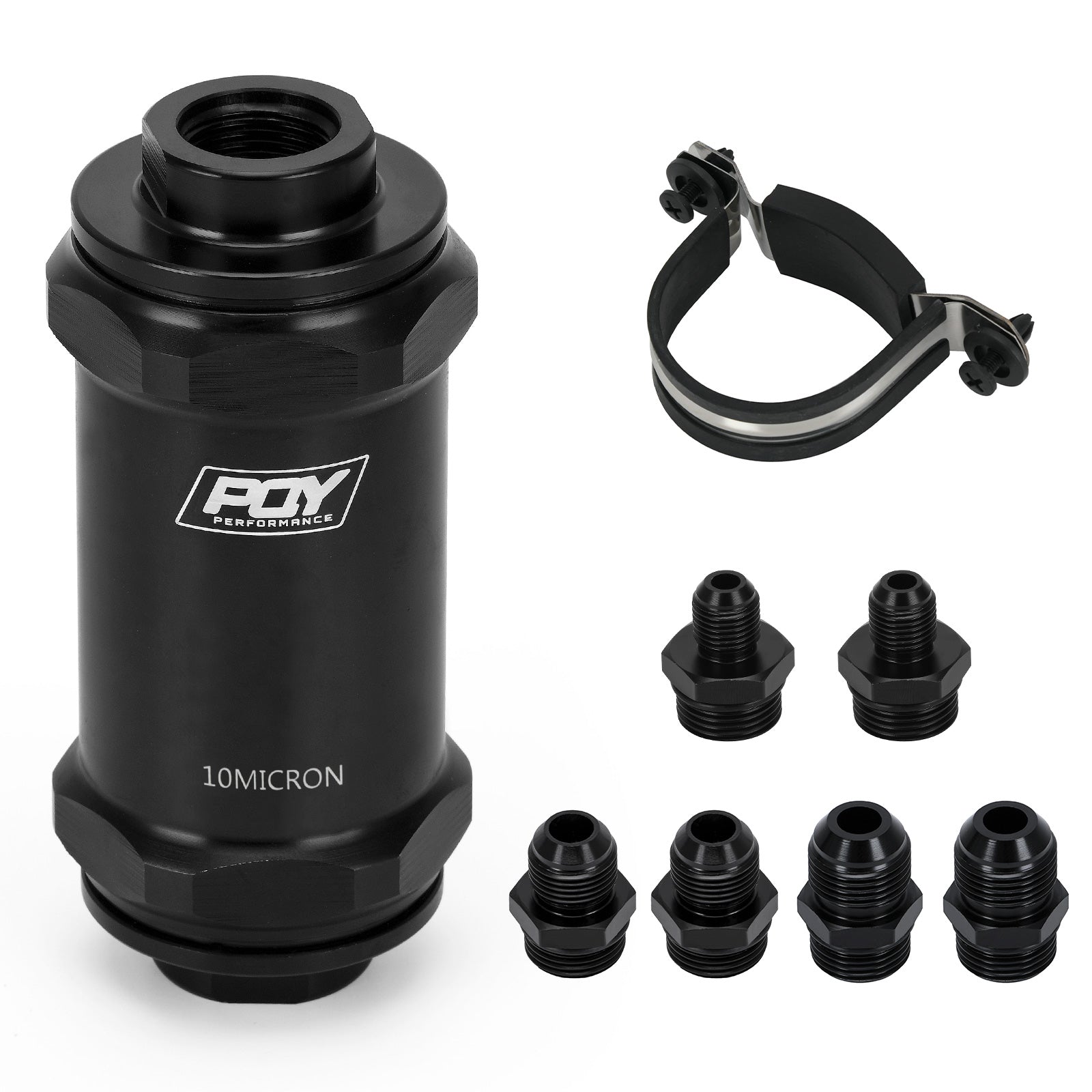 PQY BLACK AN6 / AN8 / AN10 Inline Fuel Filter E85 Ethanol With 10 Micron Stainless steel