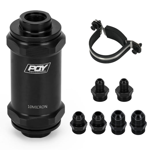 PQY BLACK AN6 / AN8 / AN10 Inline Fuel Filter E85 Ethanol With 10 Micron Stainless steel