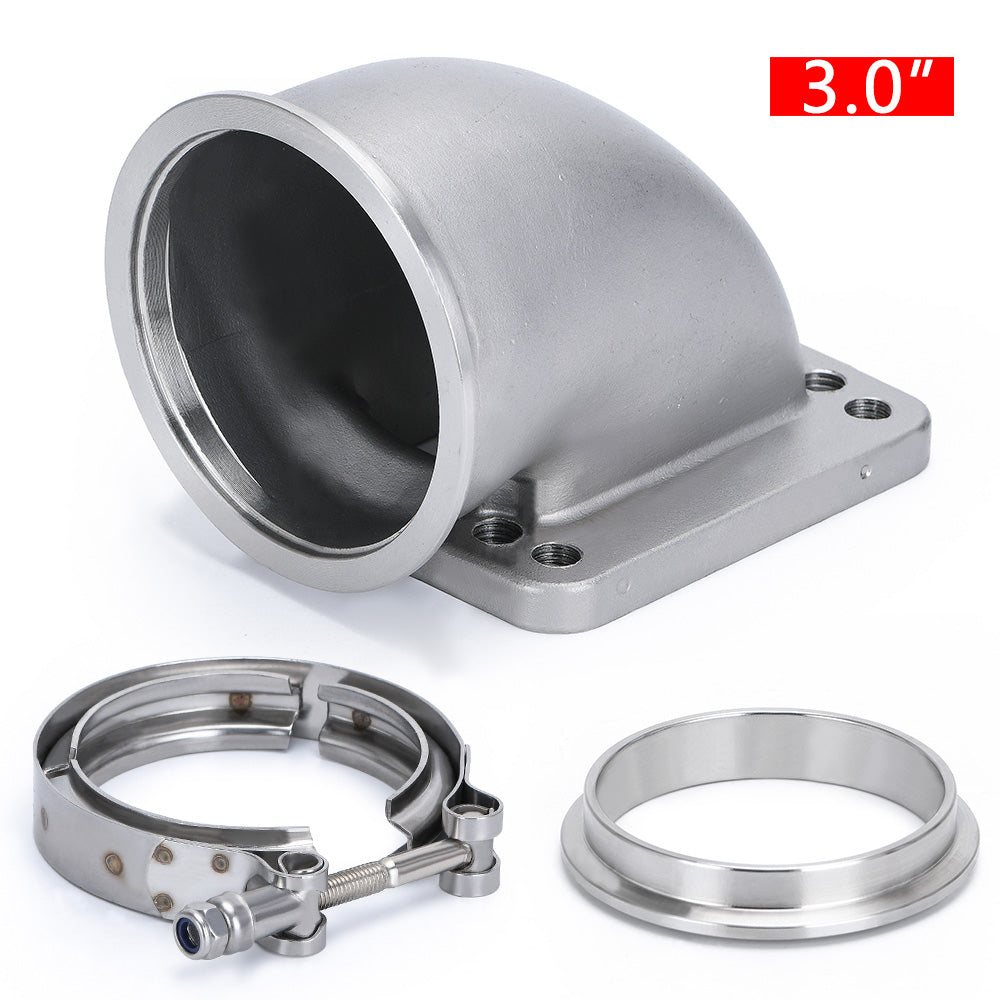 1 Pcs 2.5“/ 3.0"/ 3.5" Vband 90 Degree Turbo Elbow Adapter Flange w/ Clamp For T3 T4