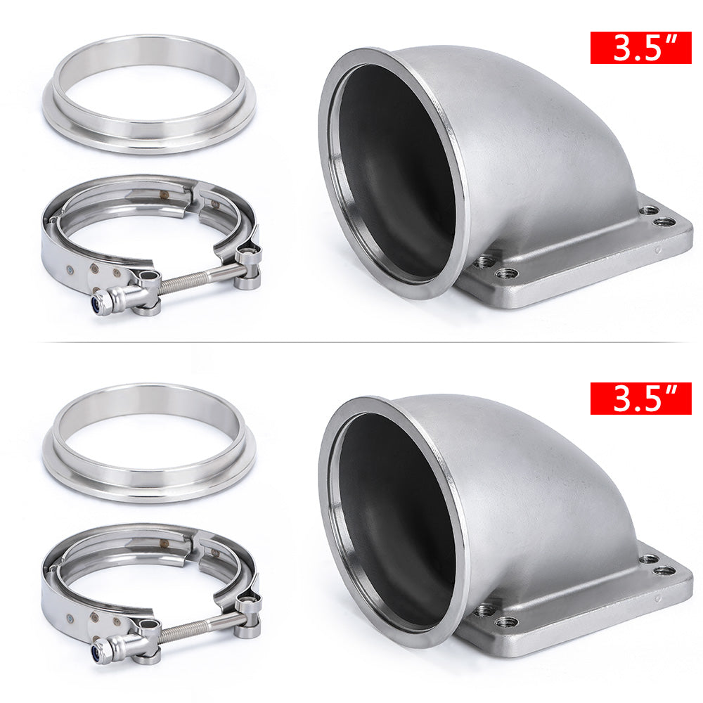1 Pair 2.5“/ 3.0"/ 3.5" Vband 90 Degree Cast Turbo Elbow Adapter Flange w/ Clamp For T3 T4