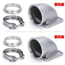 Load image into Gallery viewer, 1 Pair 2.5“/ 3.0&quot;/ 3.5&quot; Vband 90 Degree Cast Turbo Elbow Adapter Flange w/ Clamp For T3 T4