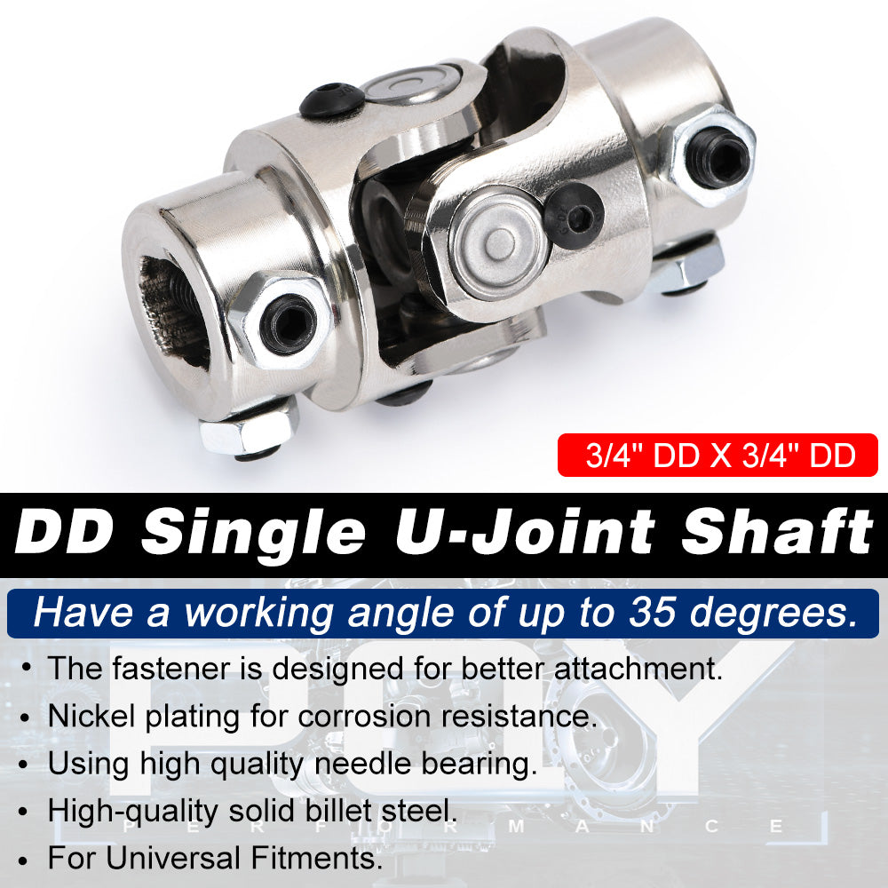 3/4" DD X 3/4" DD Double D Chrome Single U-Joint Shaft