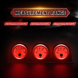 3 in 1 Car Triple Gauge with Blue/ Red Light Kit