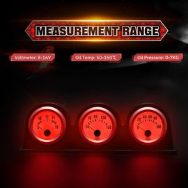 3 in 1 Car Triple Gauge with Blue/ Red Light Kit